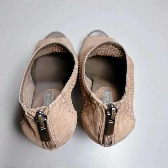 Banana Republic Leather Peep Toe Woven Wooden Heel  Brow Booties - Picture 12 of 13